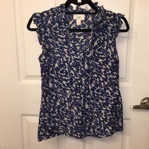 LOFT semi-sheer blue patterned blouse